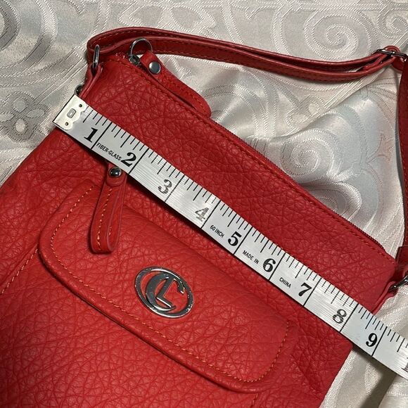 LC vegan orange crossbody bag with gold tone accents - Picture 12 of 15